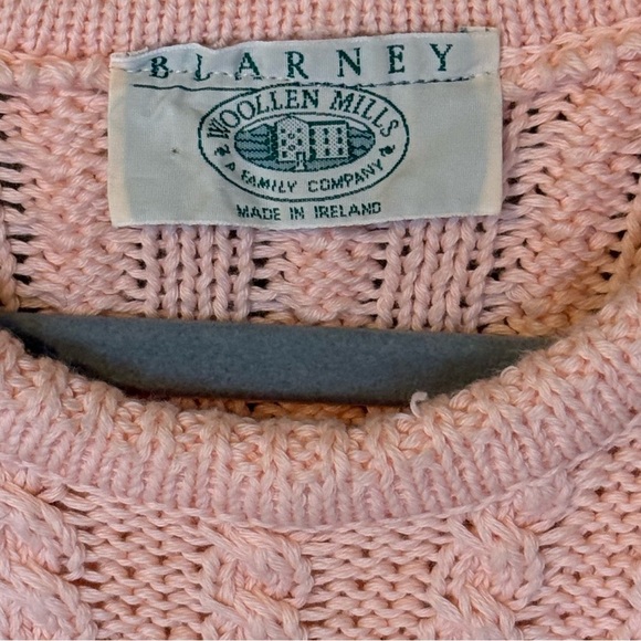 Blarney Woolen Mills Pink Irish Cotton Wool Chunky Cable Knit Sweater Medium - Picture 5 of 6